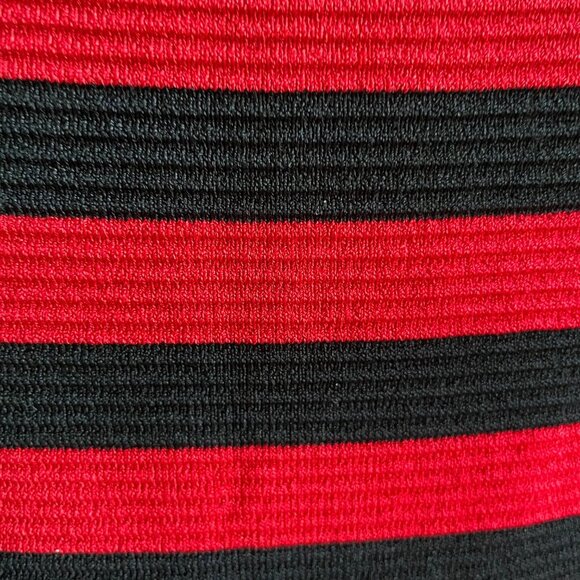 Carmen Marc Valvo Slvless Ribbed Rayon Nylon Knit Striped Dress Red Black Sz M - Picture 7 of 11